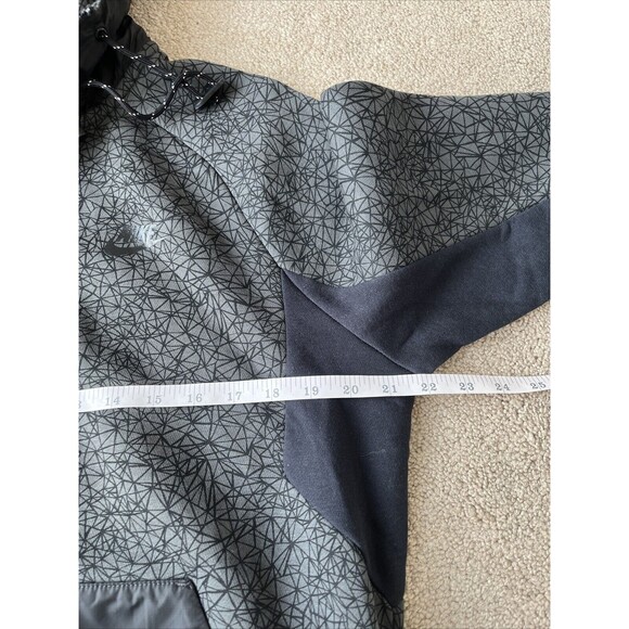 Nike Jacket Men Medium Hybrid Fleece Hooded Full Zip Black Gray Geometric Cement - Picture 7 of 8